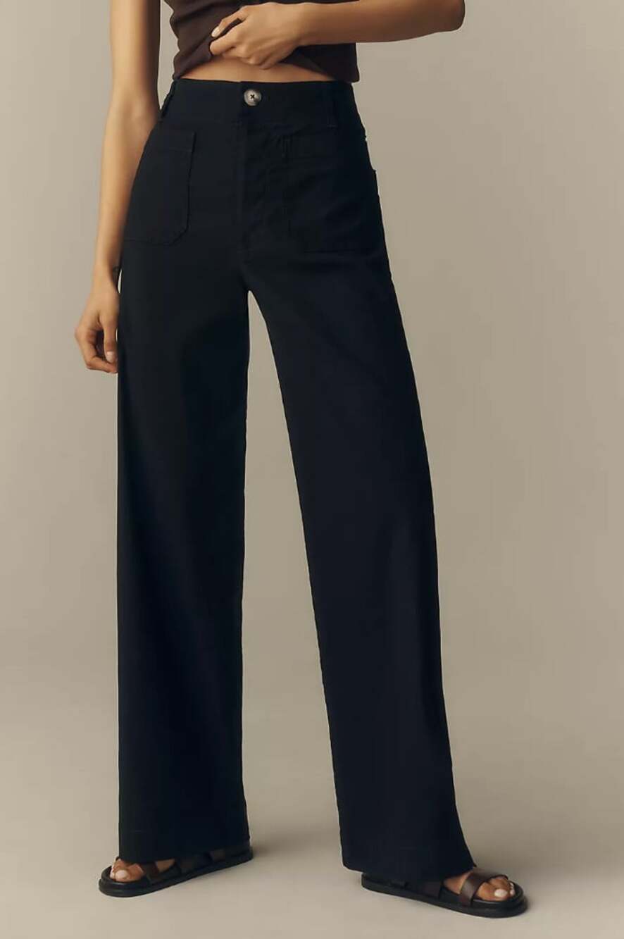 Anthropologie Maeve Colette HR Wide-Leg Full-Length Pants Magic Fabric Black 33